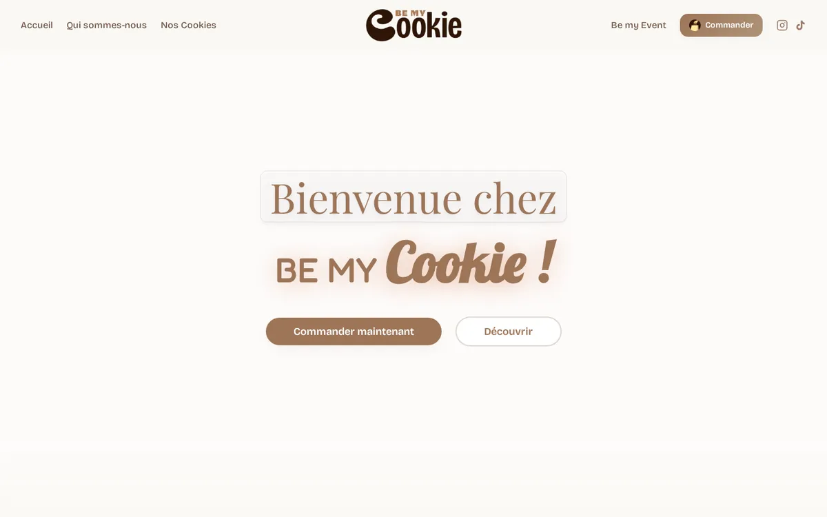 Page d'accueil du site BeMyCookie