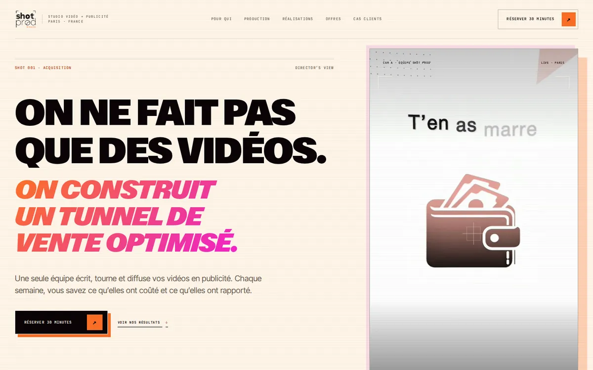 Page d'accueil du site Shot Prod
